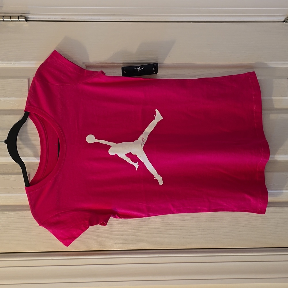 JORDAN BRAND GIRLS PINK SIGNATURE SHORT SLEEVE TEE-SHIRT SIZE LARGE